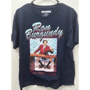 Anchorman Ron Burgundy You Stay Classy Movie T Shirt Mens Large L Navy Blue